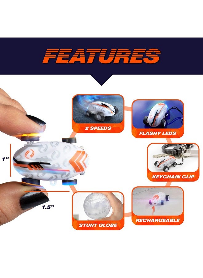 USA Toyz USA Toyz Whipz Micro Racers Toy Cars for Kids - Mini Keychain, Glow in The Dark LED Fast Pocket Racer Fidget Toy, Mini Car Spinner with Racing Stunt Ball, Keychain Clip, and USB Charger  - Image 2