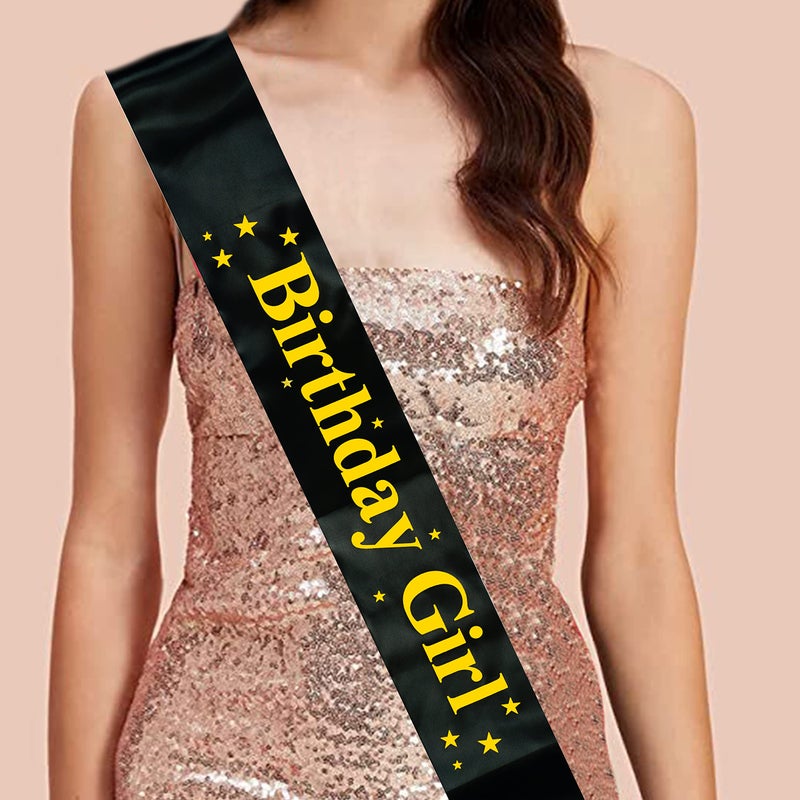 Decofy Birthday Sash For Girls | Adjustable Satin Sash For Girls & Women's -Black(1 Pc) - Image 1