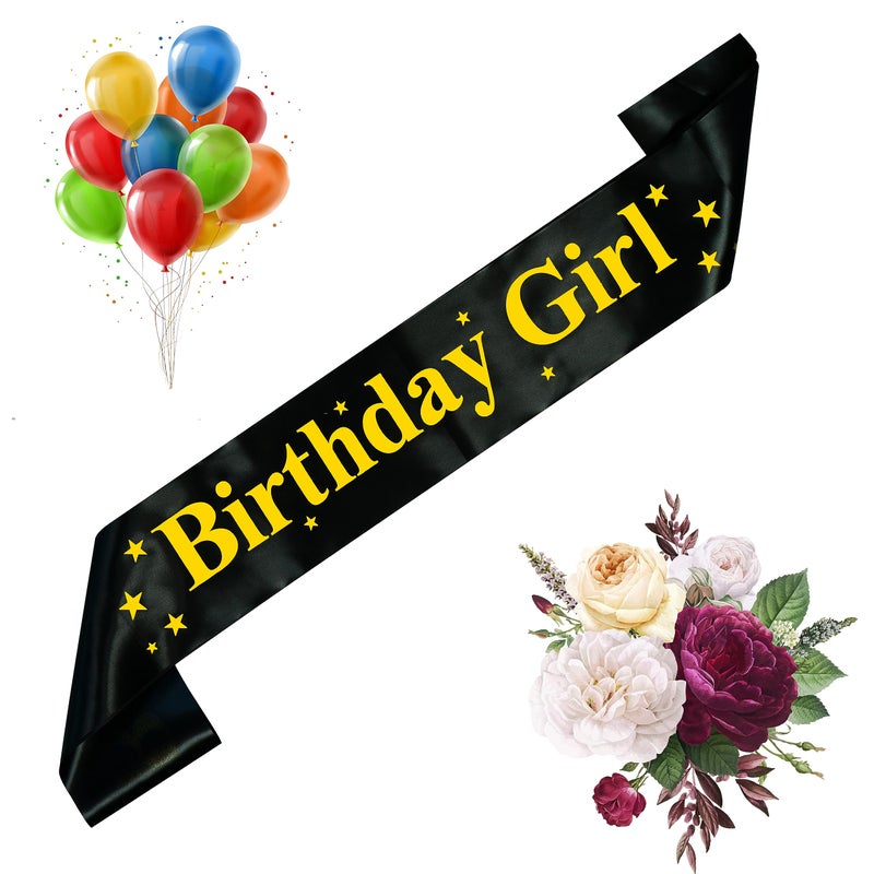 Decofy Birthday Sash For Girls | Adjustable Satin Sash For Girls & Women's -Black(1 Pc) - Image 4