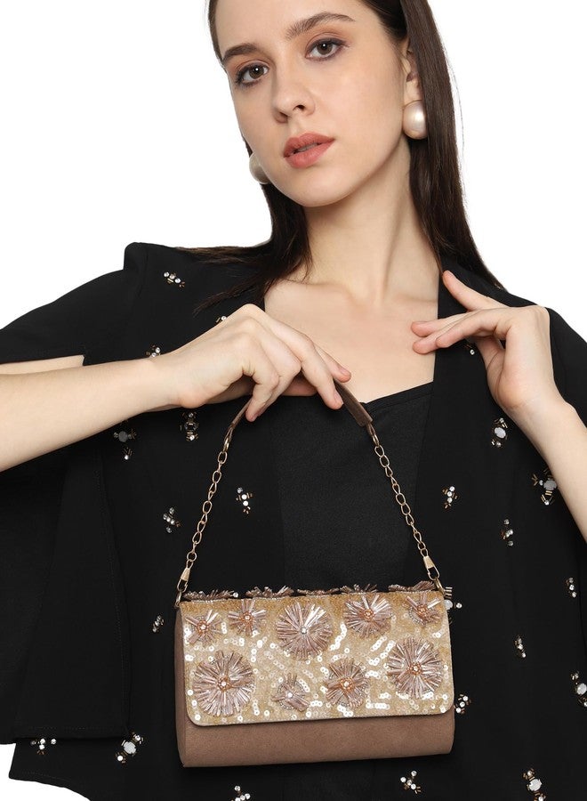 MARKQUES Handmade Embellished Brown Milly Flower Clutch Purse - Image 4