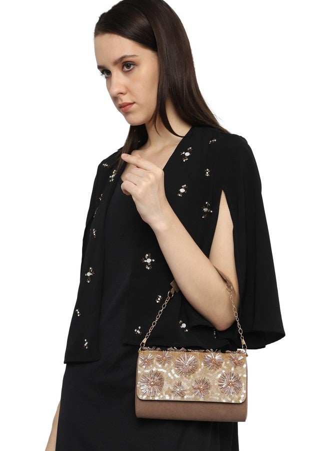 MARKQUES Handmade Embellished Brown Milly Flower Clutch Purse - Image 5