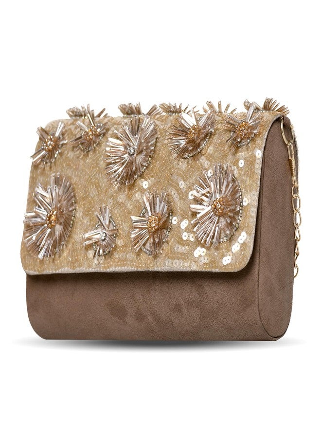 MARKQUES Handmade Embellished Brown Milly Flower Clutch Purse - Image 2