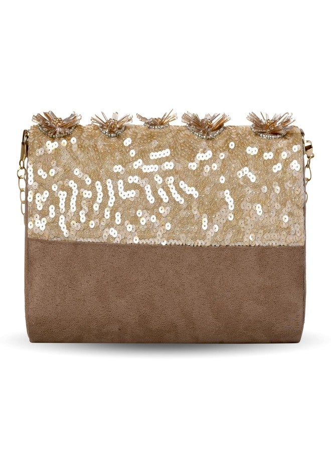 MARKQUES Handmade Embellished Brown Milly Flower Clutch Purse - Image 3