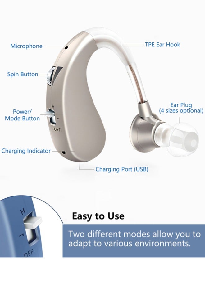 Chixing Hearing Aid, Rechargeable Hearing Aids for Hearing Loss, Noise Cancelling and Volume Control, Silver - Image 2