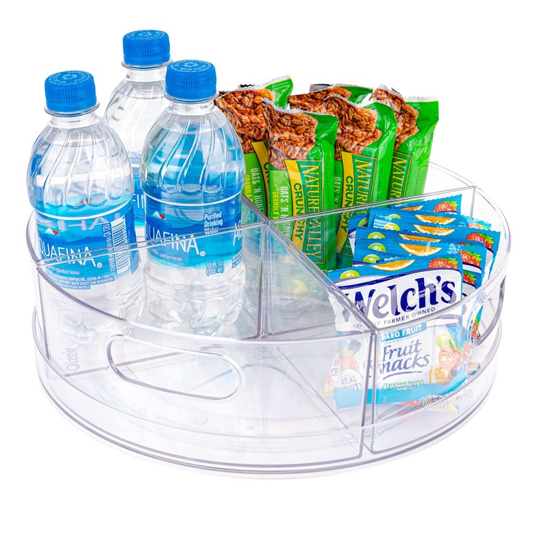 Oizeir Lazy Susan Turntable  Clear Acrylic Removable Sections Rotates 360 Degrees Easily Organize Your Fridge Cabinet or Counter Great Carousel Storage for Food Spices Cosmetics 4Sections