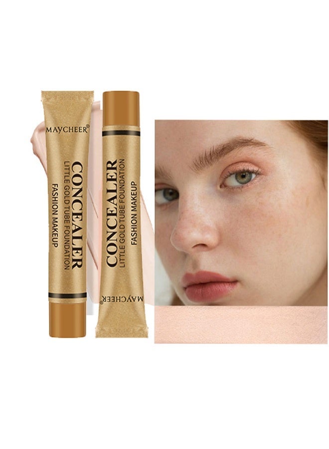 مايتشير كريم أساس أنبوب ذهبي صغير - خافي عيوب تغطية كاملة مقاوم للماء مقاوم للعرق احترافي طويل الأمد لتفتيح تحت العين خافي العيوب لتغطية حب الشباب والنمش للنساء - Image 2