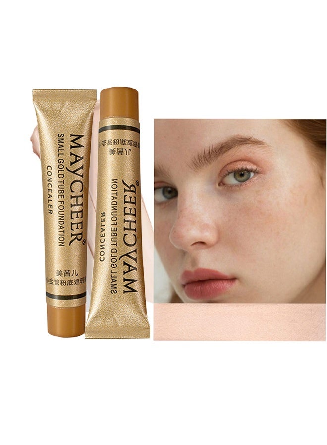 MAYCHEER Small Gold Tube Foundation—Concealer Full Coverage Waterproof Sweatproof Professional Long Lasting Brightening Under Eye Concealer to Cover Acne and Freckles for Women - Image 2