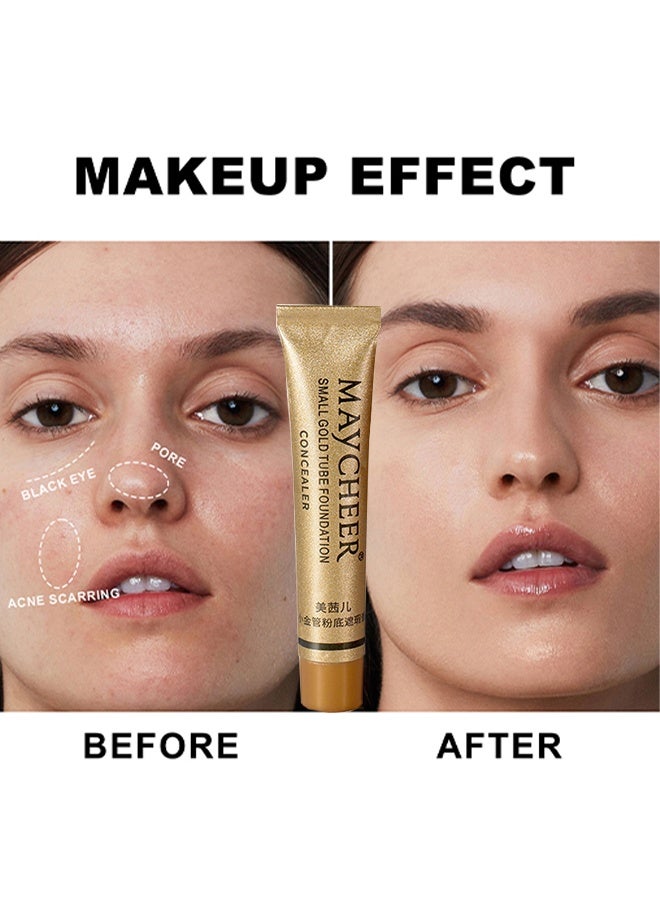 MAYCHEER Small Gold Tube Foundation—Concealer Full Coverage Waterproof Sweatproof Professional Long Lasting Brightening Under Eye Concealer to Cover Acne and Freckles for Women - Image 3