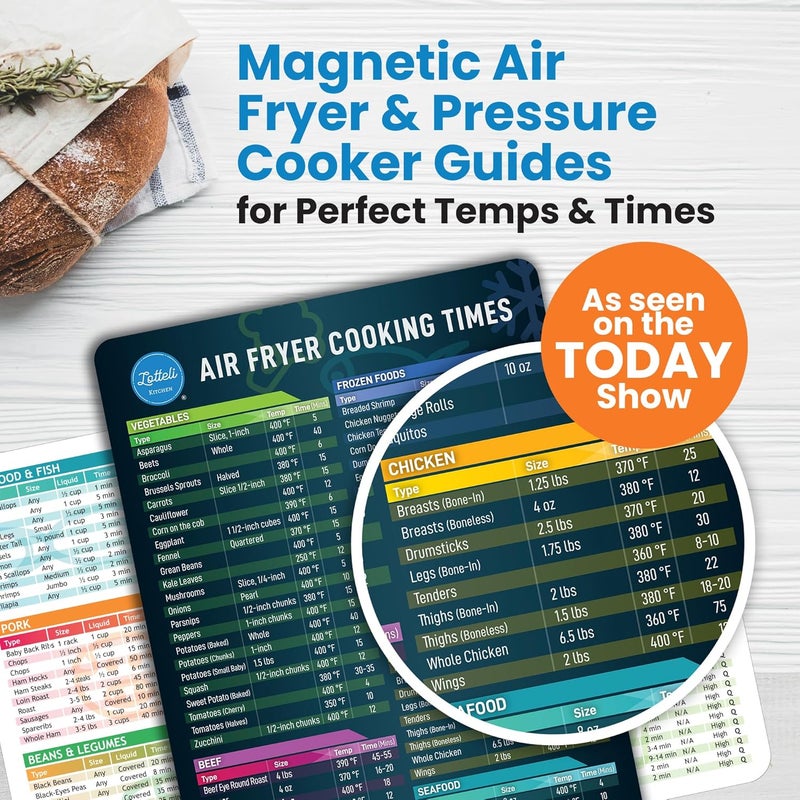 LOTTELI KITCHEN Air Fryer Magnetic Cheat Sheet Set, Air Fryer Accessories Cookbook Pressure Cooker Magnet Sheet Quick Reference Guide for Cooking and Frying (Blk + Wh Bundle) - Image 2