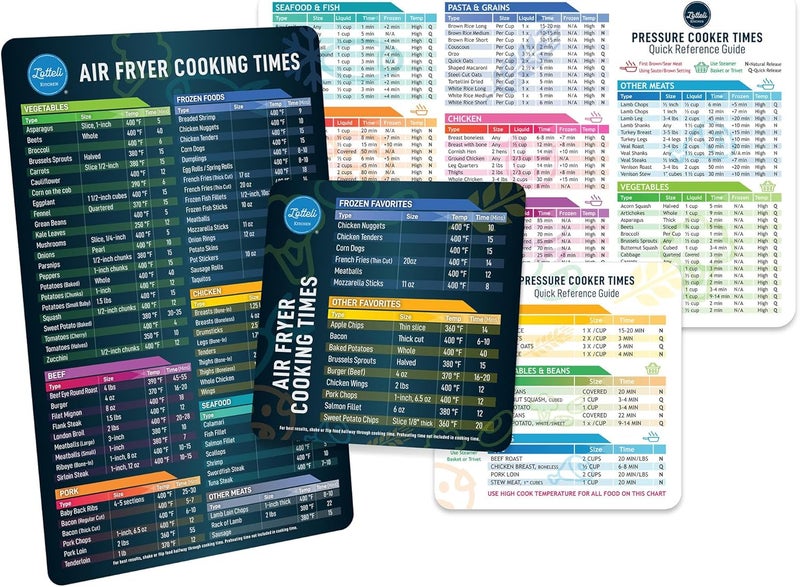 LOTTELI KITCHEN Air Fryer Magnetic Cheat Sheet Set, Air Fryer Accessories Cookbook Pressure Cooker Magnet Sheet Quick Reference Guide for Cooking and Frying (Blk + Wh Bundle) - Image 1