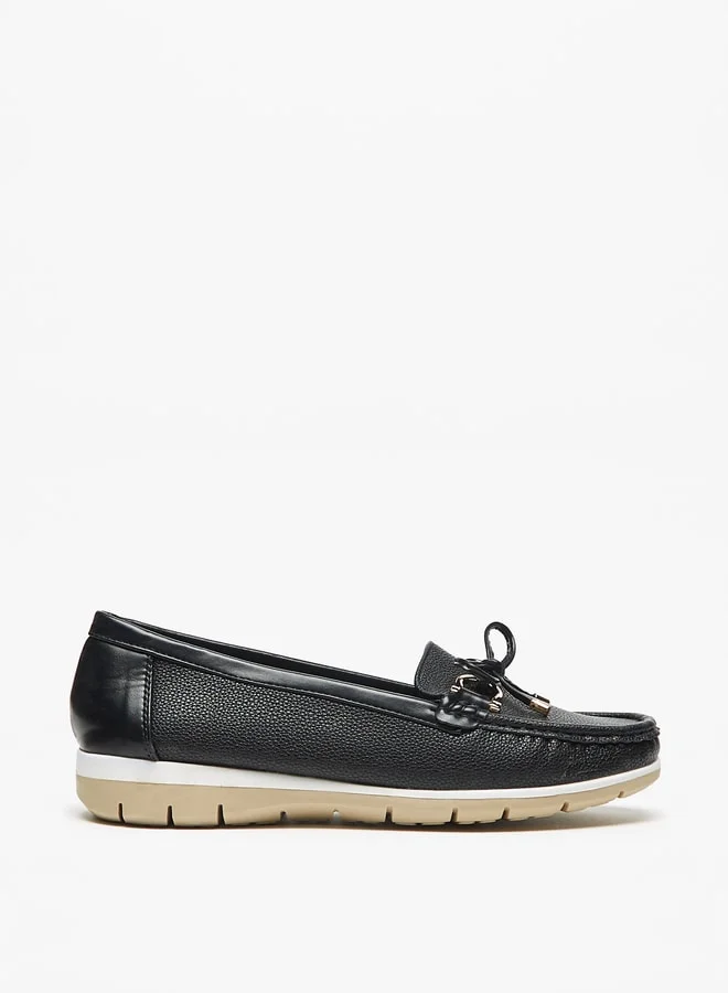 Flora Bella By Shoexpress Textured Slip On Loafers with Bow Accent