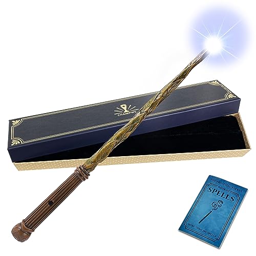 ChampWe Light Up Magic Wizard Wand Rechargeable Illuminating Toy for Kids Witch Collection Cosplay Accessories with Spellbook and Gift Box Leaf - Image 1