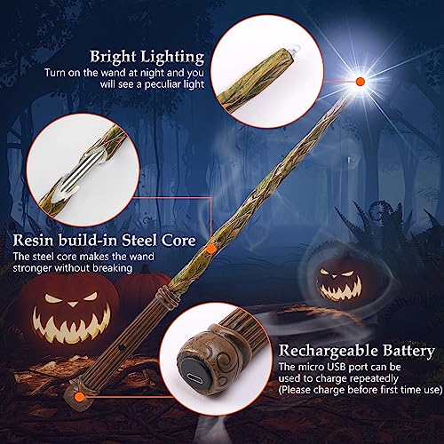 ChampWe Light Up Magic Wizard Wand Rechargeable Illuminating Toy for Kids Witch Collection Cosplay Accessories with Spellbook and Gift Box Leaf - Image 5