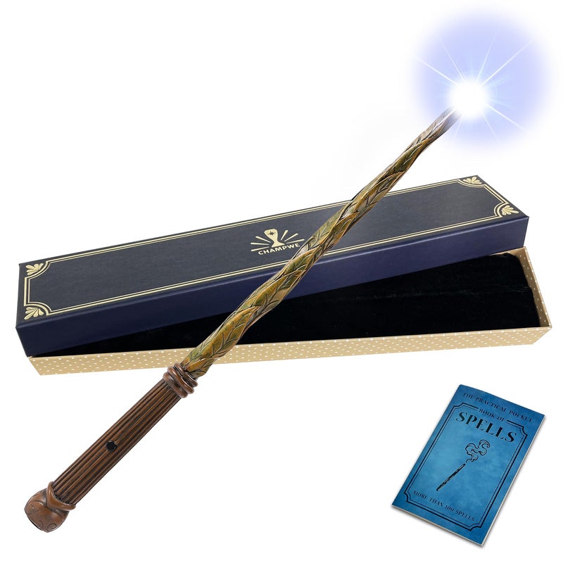 ChampWe Light Up Magic Wizard Wand Rechargeable Illuminating Toy for Kids Witch Collection Cosplay Accessories with Spellbook and Gift Box Leaf - Image 2