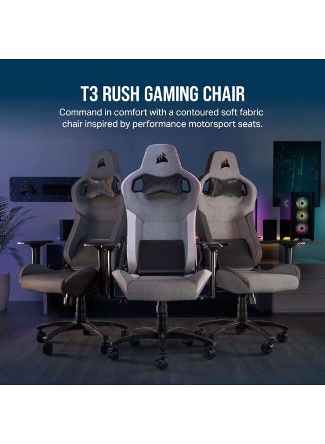 Corsair T3 RUSH Fabric Gaming Chair (2023) – Racing-Inspired Design – Soft Fabric Exterior – Padded Neck Cushion – Memory Foam Lumbar Support – Adjustable Seat Height – Grey & Charcoal - Image 2