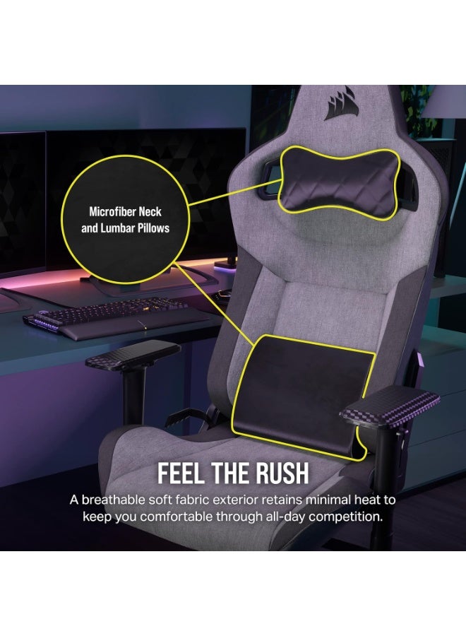 Corsair T3 RUSH Fabric Gaming Chair (2023) – Racing-Inspired Design – Soft Fabric Exterior – Padded Neck Cushion – Memory Foam Lumbar Support – Adjustable Seat Height – Grey & Charcoal - Image 3