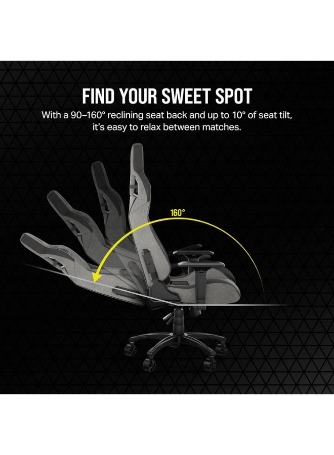Corsair T3 RUSH Fabric Gaming Chair (2023) – Racing-Inspired Design – Soft Fabric Exterior – Padded Neck Cushion – Memory Foam Lumbar Support – Adjustable Seat Height – Grey & Charcoal - Image 4