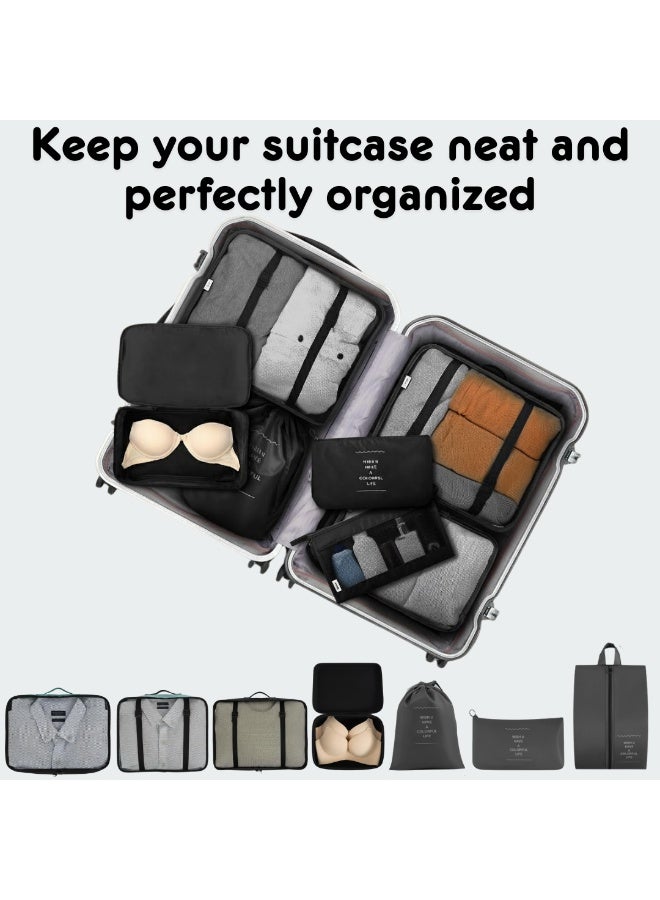مجموعة مكعبات تعبئة السفر مكونة من 7 قطع - منظمات أمتعة متينة مزودة بسحابات شديدة التحمل للملابس والأحذية وأدوات النظافة الشخصية والأغراض الأساسية - حقائب تخزين سفر متعددة الأحجام للحقائب المنزلية والنادي الرياضي ورحلات العمل - هدية مثالية للرجال والنساء - Image 3
