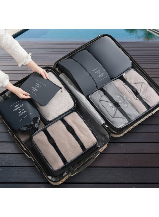 مجموعة مكعبات تعبئة السفر مكونة من 7 قطع - منظمات أمتعة متينة مزودة بسحابات شديدة التحمل للملابس والأحذية وأدوات النظافة الشخصية والأغراض الأساسية - حقائب تخزين سفر متعددة الأحجام للحقائب المنزلية والنادي الرياضي ورحلات العمل - هدية مثالية للرجال والنساء - Image 2