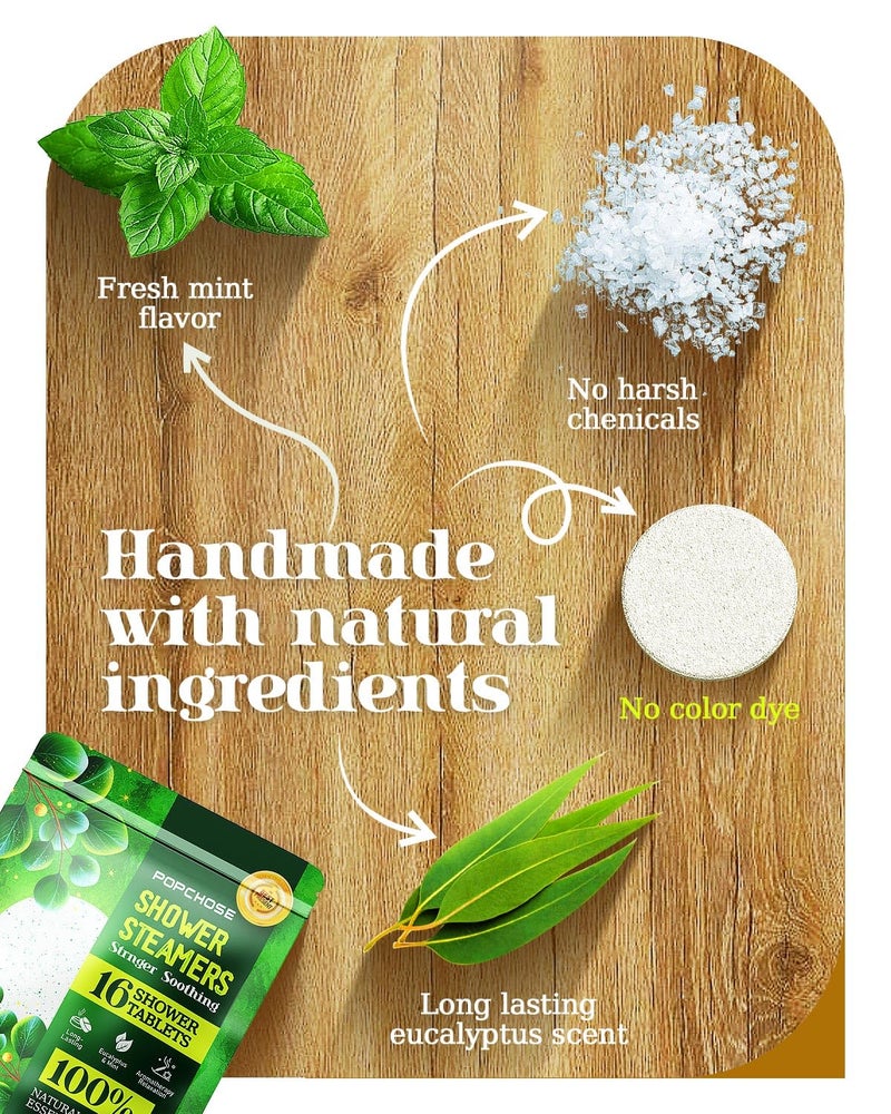 POPCHOSE Shower Steamers Aromatherapy 16 Pack, Valentines Day Gifts for Women & Men, Eucalyptus for Shower with Natural Essential Oils- Quick Relief Nasal Congestion, Home SPA & Self Care Relaxation - Image 2