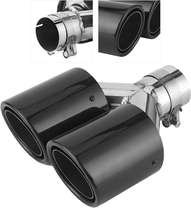 klarako Exhaust Tail Pipes, Universal Dual Exhaust Pipe Tip Car Tail Throat Y?Shape Stainless Steel Glossy Carbon Fiber - Image 2