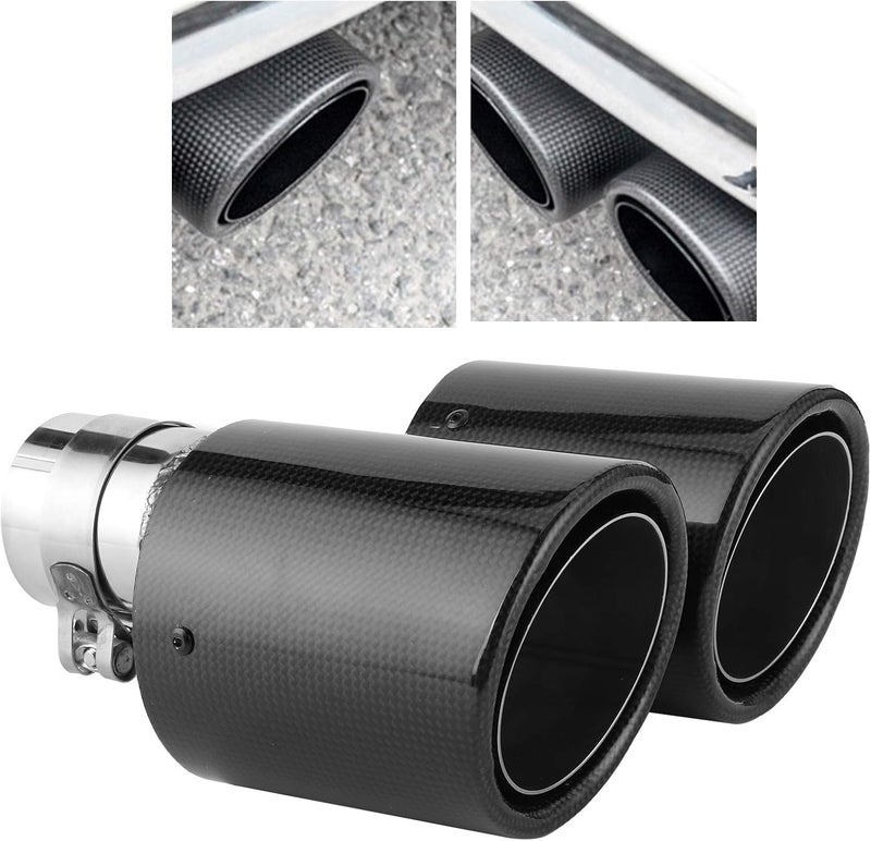 klarako Exhaust Tail Pipes, Universal Dual Exhaust Pipe Tip Car Tail Throat Y?Shape Stainless Steel Glossy Carbon Fiber - Image 4