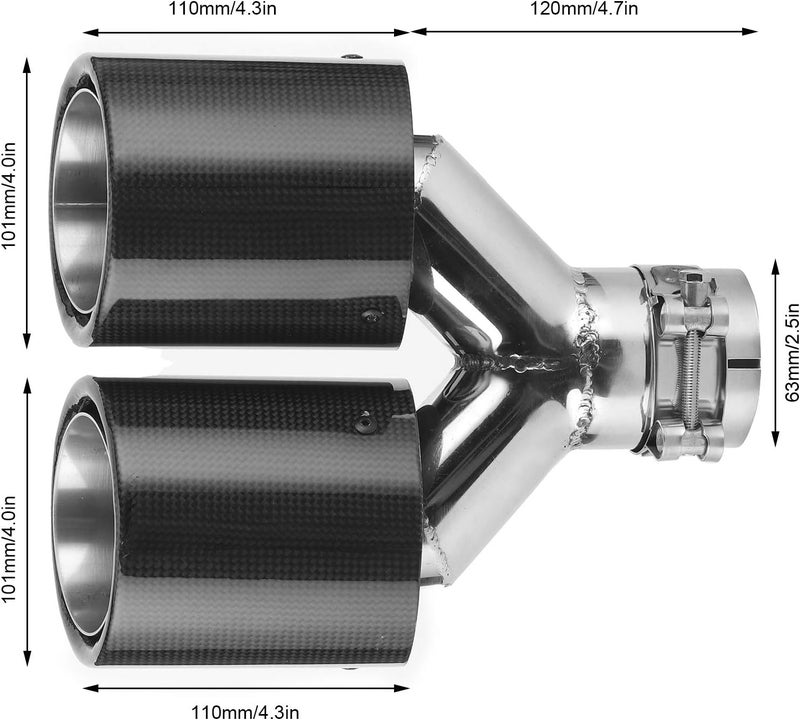 klarako Exhaust Tail Pipes, Universal Dual Exhaust Pipe Tip Car Tail Throat Y?Shape Stainless Steel Glossy Carbon Fiber - Image 3