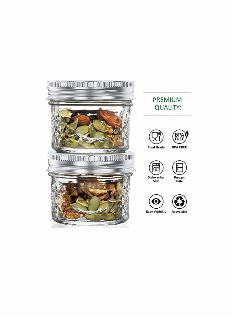 KASTWAVE - 4 Oz Mason Jars Glass Mini Canning Jelly Jars with Airtight Regular Mouth Lids & Band, Quilted Crystal Jars for Jams, Spice, Food Storage, Wedding/Shower Favors, Preserves, Drinking-12 Pack - Image 1