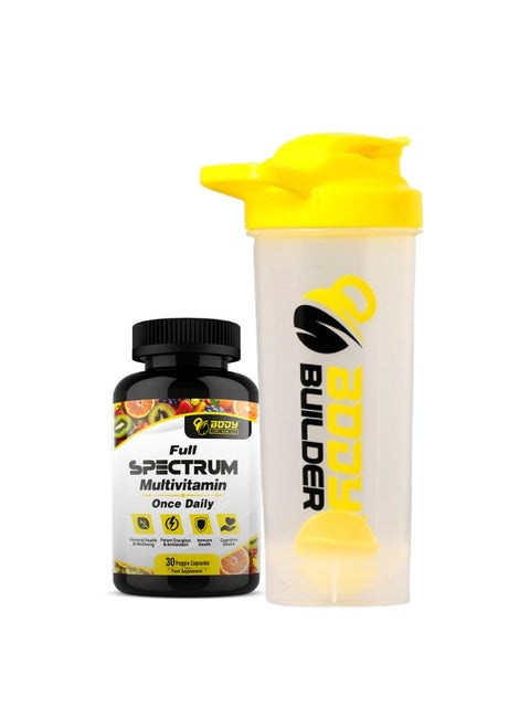 Body Builder Full Spectrum Multivitamin, 30 Veggie Capsules, Complete Wellness Support  +Body Builder Shaker