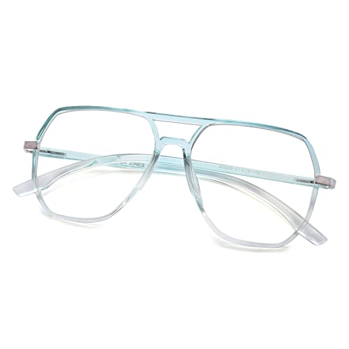 Peter Jones Oversized Aviator Transparent/Green Unisex Blue Light Blocking Computer Glasses (AG20508GR) - Image 1