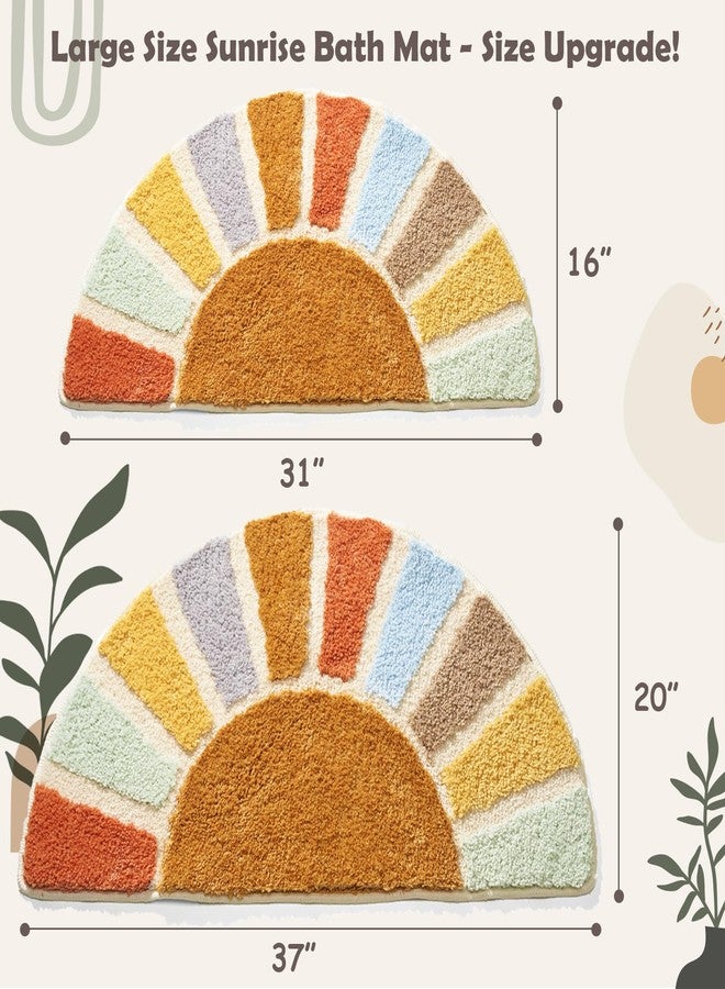 DyeFury Large 37" x 20" Sunrise Boho Bathroom Rugs,Half Circle Bath Mat Cute,Sun Bath Mats,Retro Bohemian Half Round Home Bathroom Decor,Small Colorful Fun Semi Round Shower Rug Non-Slip - Image 2