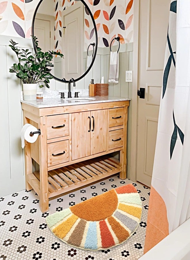 DyeFury Large 37" x 20" Sunrise Boho Bathroom Rugs,Half Circle Bath Mat Cute,Sun Bath Mats,Retro Bohemian Half Round Home Bathroom Decor,Small Colorful Fun Semi Round Shower Rug Non-Slip - Image 3