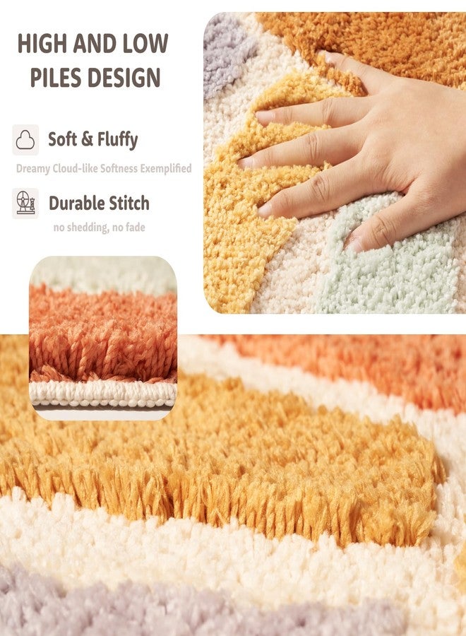 DyeFury Large 37" x 20" Sunrise Boho Bathroom Rugs,Half Circle Bath Mat Cute,Sun Bath Mats,Retro Bohemian Half Round Home Bathroom Decor,Small Colorful Fun Semi Round Shower Rug Non-Slip - Image 4