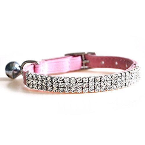 CHUKCHI Soft Velvet Safe Cat Adjustable Collar Bling Diamante with Bells,11 inch for Small Dogs and Cats (Pink- 2 Pack) - Image 3