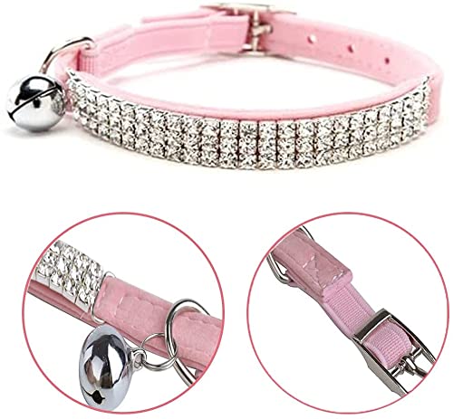 CHUKCHI Soft Velvet Safe Cat Adjustable Collar Bling Diamante with Bells,11 inch for Small Dogs and Cats (Pink- 2 Pack) - Image 4