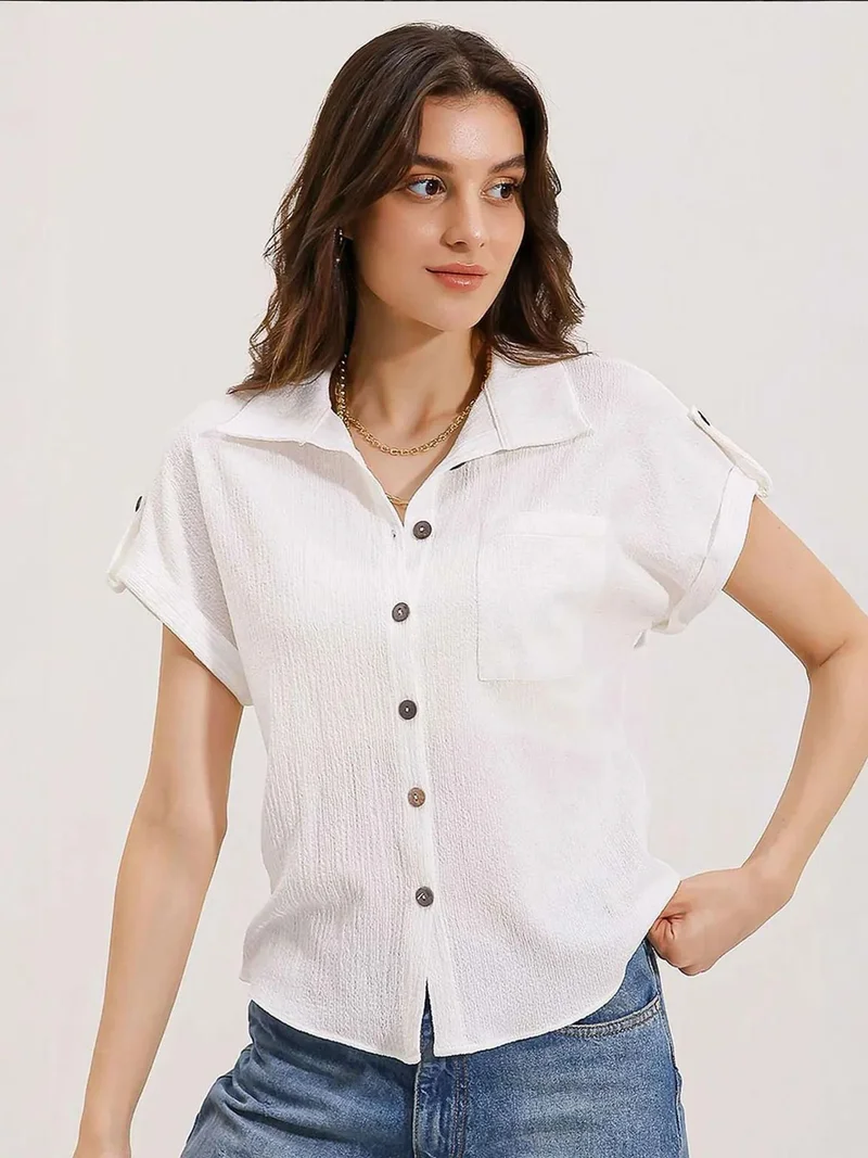 بيغ دارت بلوزة  قصيرة الأكمام محبوكة