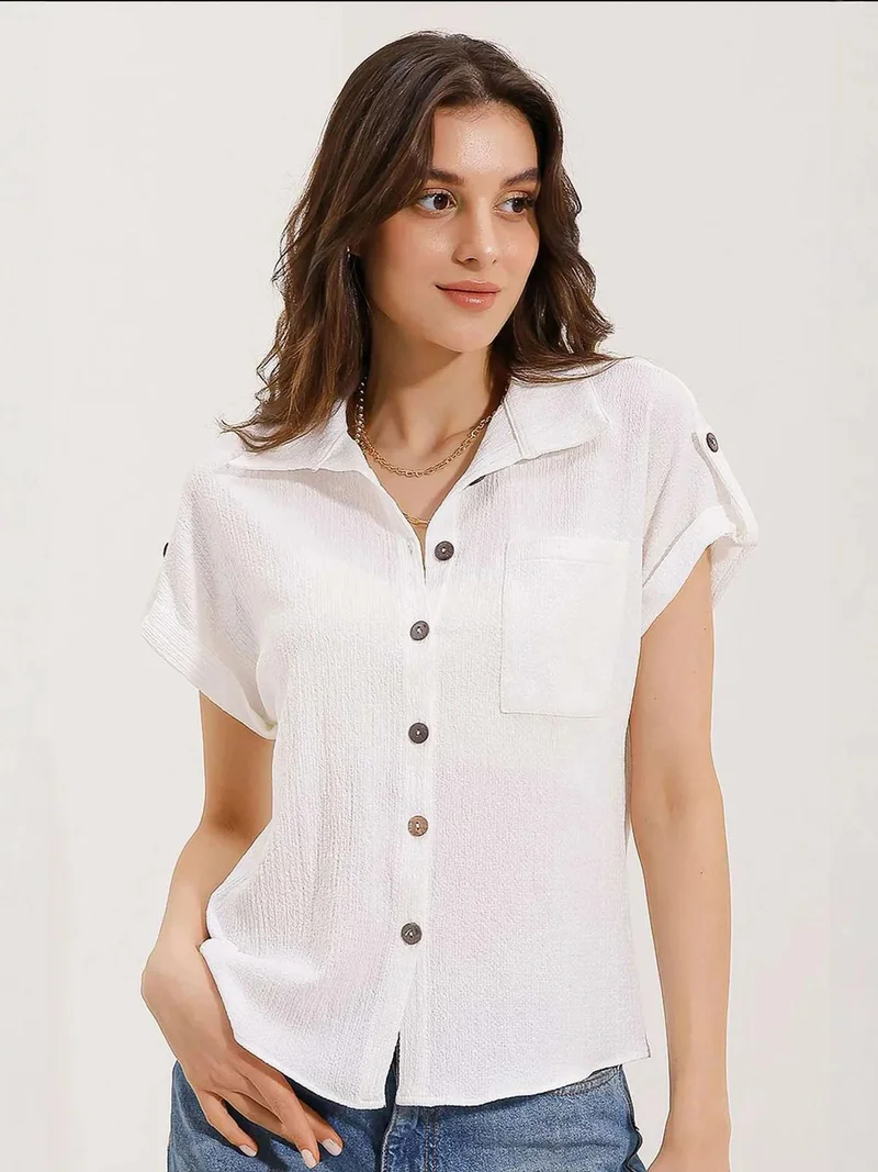 بيغ دارت بلوزة  قصيرة الأكمام محبوكة