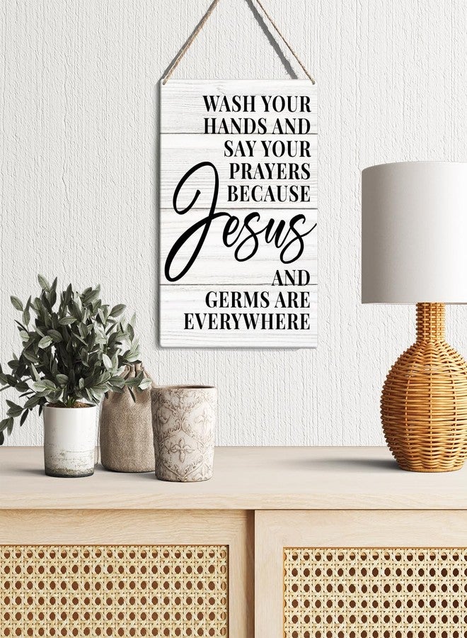 GUDIAO Bathroom Quote Signs Wall Decor Rustic Wash Your Hands and Say Your Prayers Wooden Hanging Sign Decoration for Home Bathroom Restroom Toilet Door 8 x 10 - Image 3