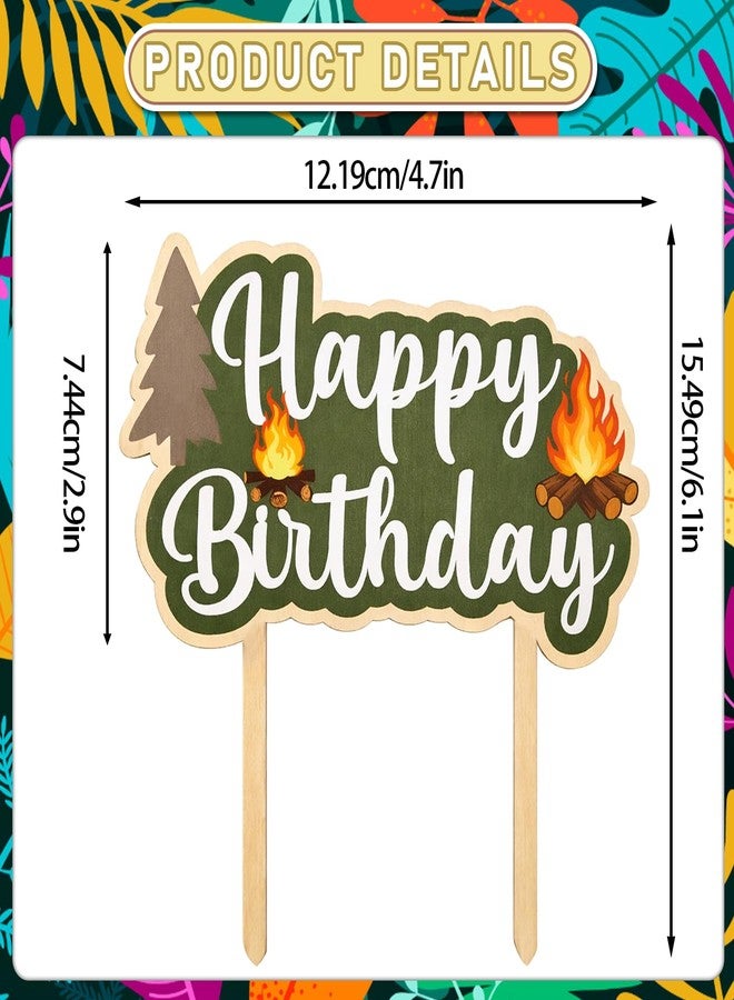MZ.ogm Camping Wooden Cake Topper - Camping Bithday Party Decorations One Happy Camper Woodland Cake Decorations Happy Camper Decor for Camp Forest Themed Party - Image 3