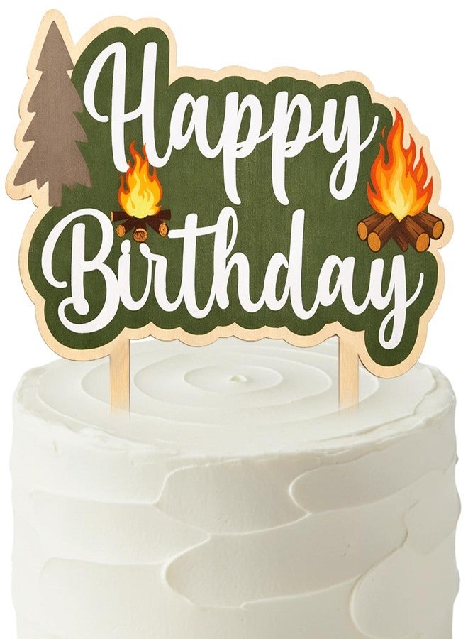 MZ.ogm Camping Wooden Cake Topper - Camping Bithday Party Decorations One Happy Camper Woodland Cake Decorations Happy Camper Decor for Camp Forest Themed Party - Image 1
