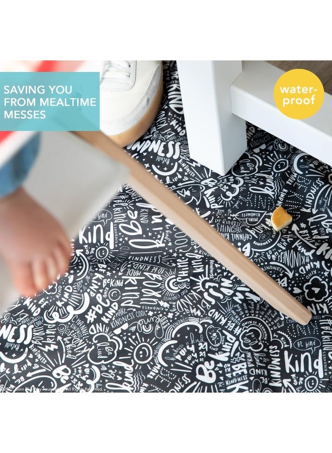 Bumkins Baby Splat Mat for Under High Chair, Babies Toddlers Eating Mess Mat, Waterproof Reusable Cloth for Arts and Crafts, Play Mat for Kids, Floors or Tables 42inx42in, Born This Way Be Kind Black - Image 2