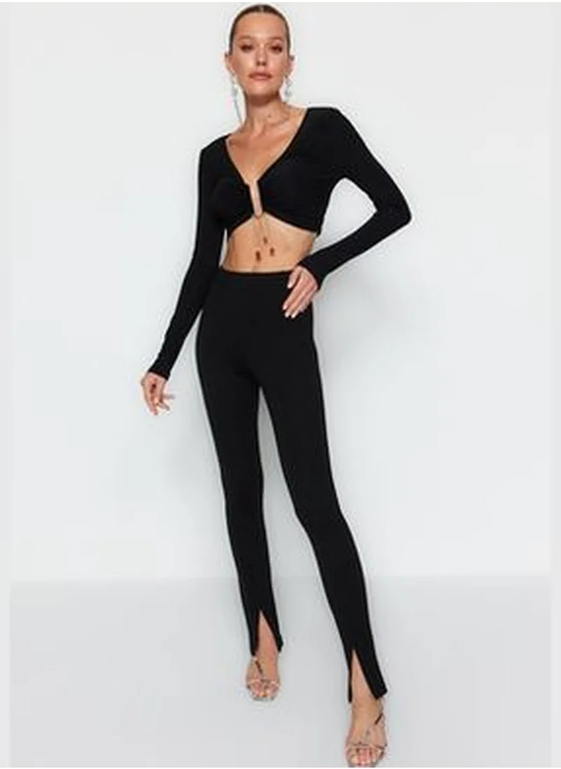 trendyol Black Crop Knitted Accessory Blouse TPRAW24BZ00075