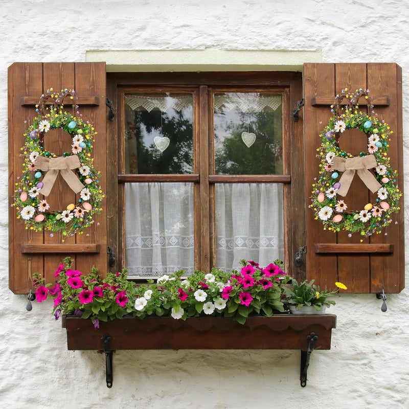 Sggvecsy 25 Inch Easter Bunny Shaped Artificial Flower Wreath with Colorful Berries Daisies Greenery Bow Knot for Front Door Easter Summer Farmhouse Wall Home Window Decor - Image 4
