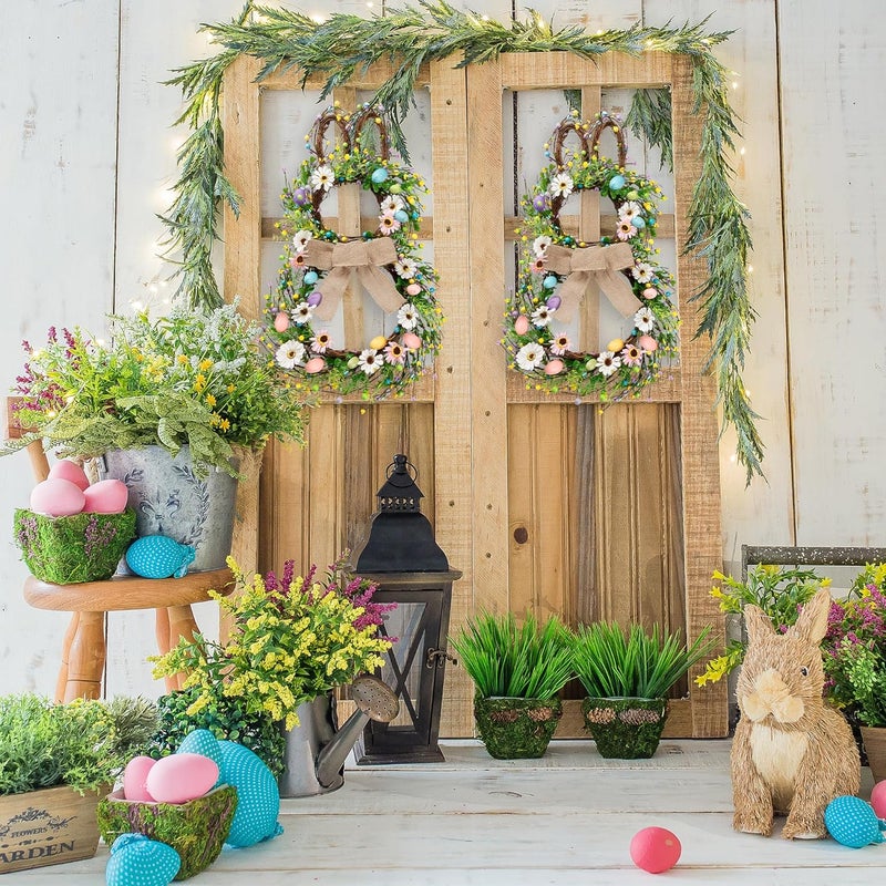 Sggvecsy 25 Inch Easter Bunny Shaped Artificial Flower Wreath with Colorful Berries Daisies Greenery Bow Knot for Front Door Easter Summer Farmhouse Wall Home Window Decor - Image 5