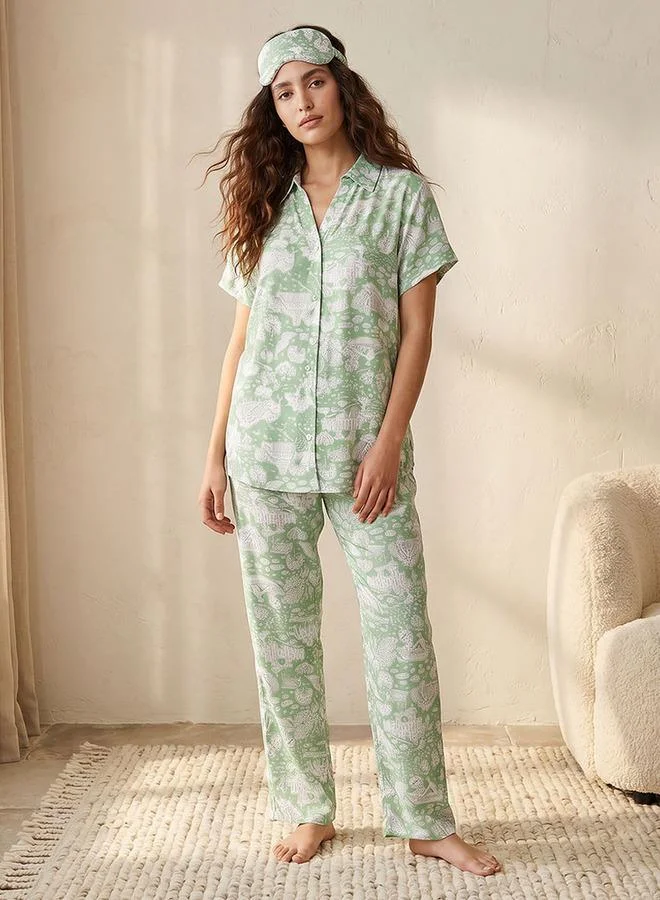 Splash FAV Pyjama Set Button-Down Shirt & Trousers Viscose