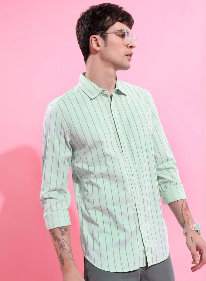 كيتش Striped Chest Pocket Shirt with Long Sleeves by Styli