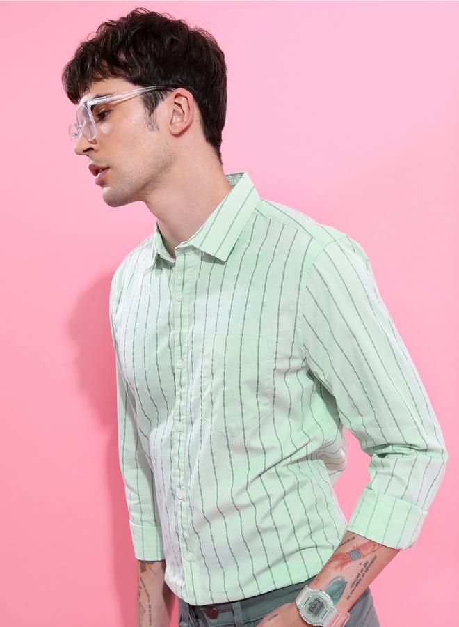 كيتش قميص كيتش مخطط بجيوب صدر وأكمام طويلة - Image 2