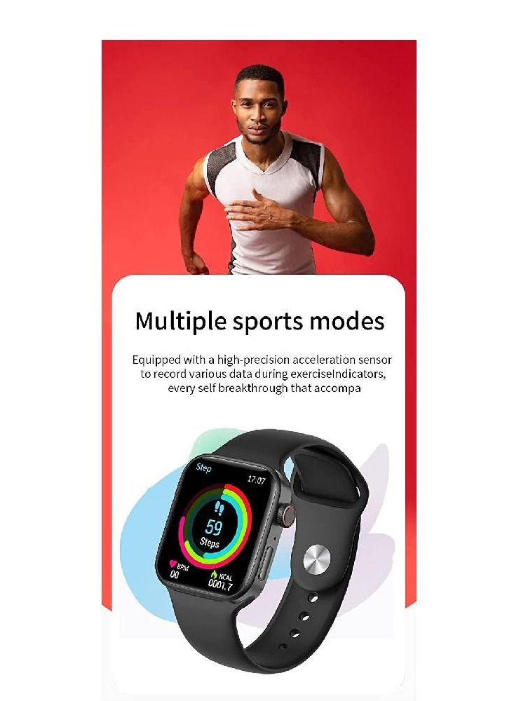 سلسلة Smart Watch 7 متوافقة مع هواتف iPhone Android ، ومتتبع اللياقة البدنية ودرجة حرارة الجسم ومعدل ضربات القلب ، وتنبيهات المكالمات والرسائل باللون الأسود - Image 4
