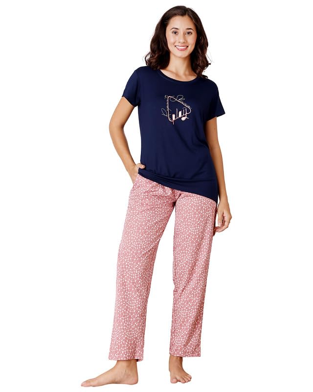 BODYCARE Women's Cotton Printed T-Shirt and Payjama Set | Soft & Breathable Nightwear | Short Sleeves | Loungewear Co-Ord Set| BSLS15013_85 Multicolour - Image 1