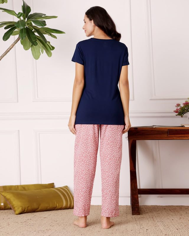 BODYCARE Women's Cotton Printed T-Shirt and Payjama Set | Soft & Breathable Nightwear | Short Sleeves | Loungewear Co-Ord Set| BSLS15013_85 Multicolour - Image 4